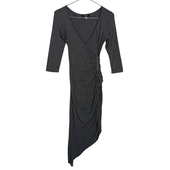 ANGL Bodycon Assymetrical Dress Size Small Wrap Zipper Pullover 3/4 Sleeve - Picture 6 of 12